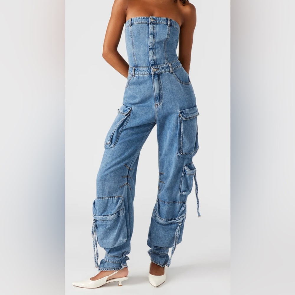 Steve Madden Denim Cargo Jumpsuit
